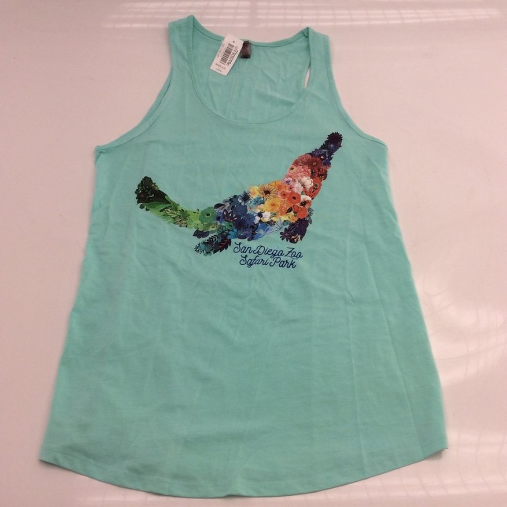 NWT San Diego Zoo Safari Park Teal Platapus Floral Tank Large